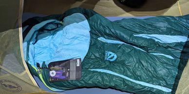 nemo disco 30 women's down sleeping bag in tent