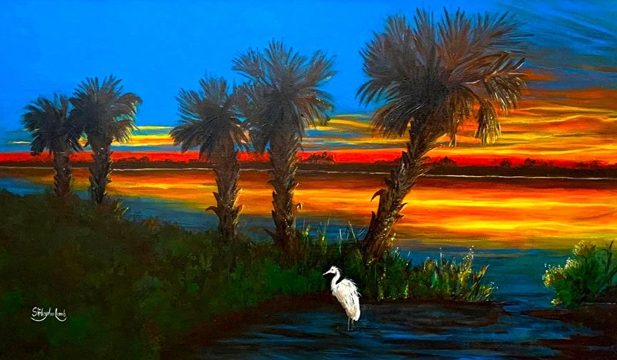 Featured painting is titled "Central Florida Sunset" 