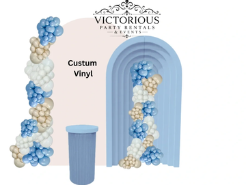 Custom vinyl backdrop with balloon decorations for events.