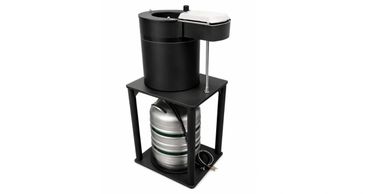 A compact home beer brewing machine with a keg below.