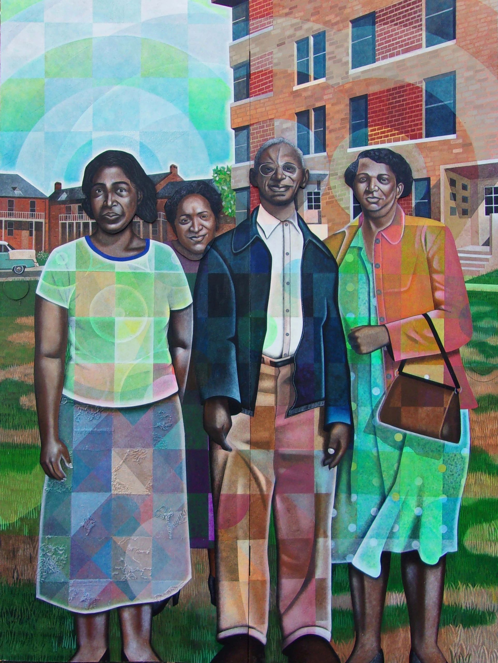"After Big Mama Passed, Family Portrait, Calliope Projects,1955" Mixed Media on Doors 79" x 60"