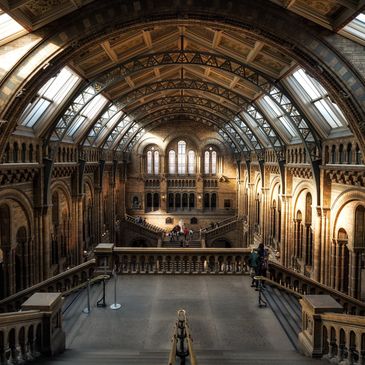 Grand historic hall with arches and large windows.