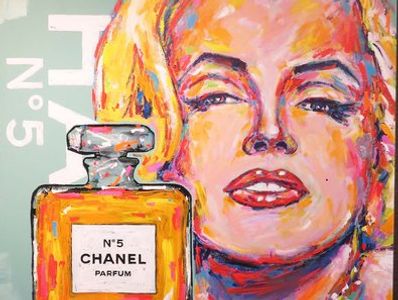 A painting of a woman with a Chanel perfume 