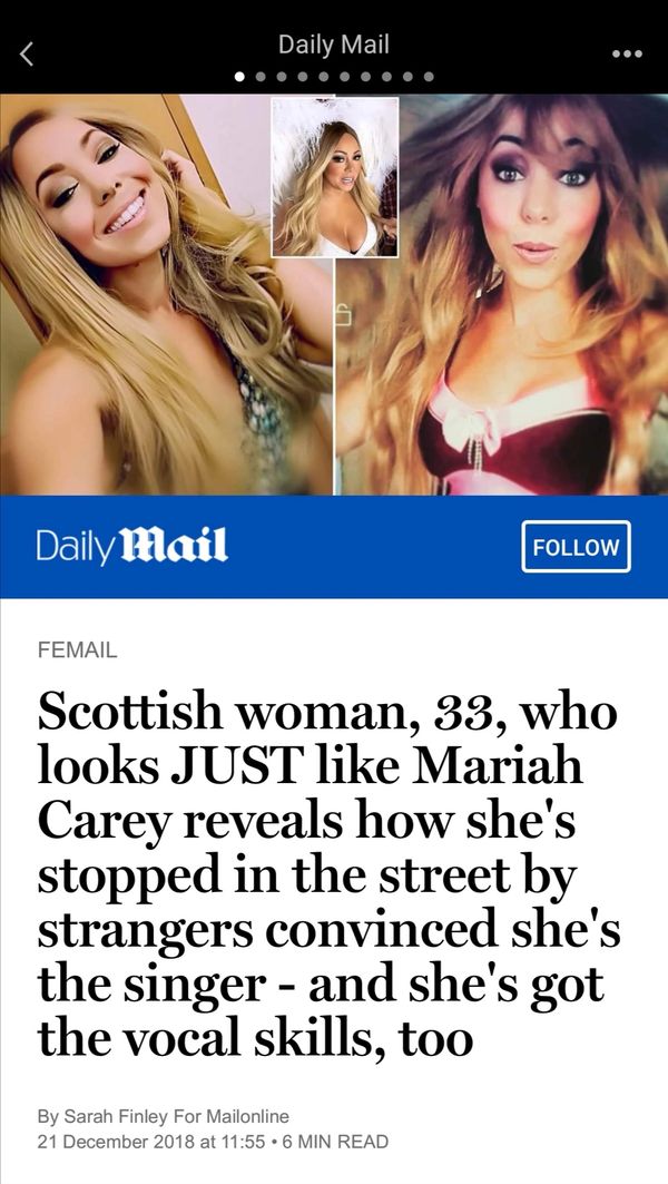Jass Meagher Mariah Carey Tribute is reviewed by DAILY MAIL major press publication
