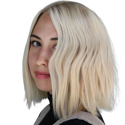 Platinum blonde bob created by Generation Blonde, a blonde hair salon in Woodland Hills specializing in custom blonde color, balayage, highlights, and low-maintenance blonde hair.
