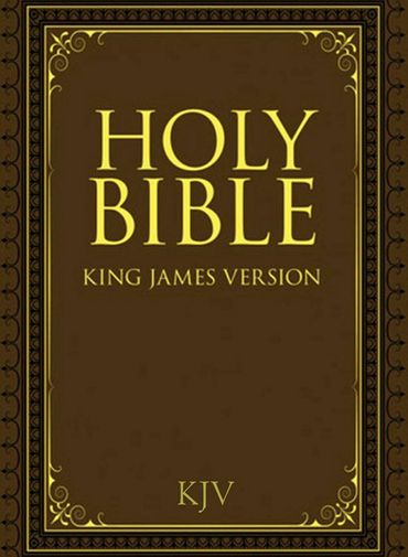 Cover of the Holy Bible, King James Version with ornate gold design.