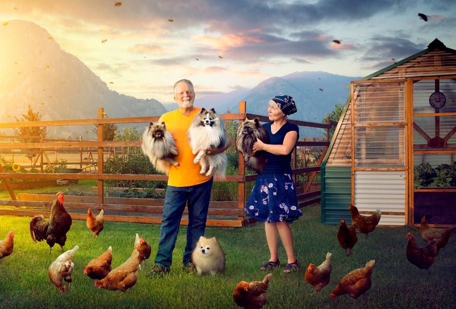 Bob and Svetlana on their property in Montana. This is where the raw honey is gathered.