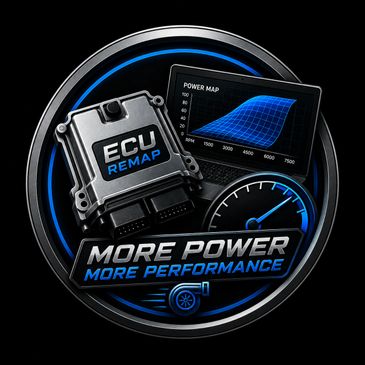 ECU remap graphic showing enhanced power and performance.