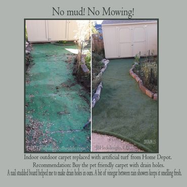 Garden path installed with artificial turf. A before and after photo of this landscape project.