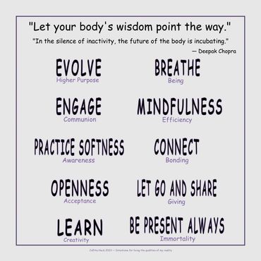 Words describing how to live like the body's cells including two quotes from The Book of Secrets