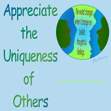 Intention-Appreciate the Uniqueness of Others. Blue and green abstract globe of Earth with  words.