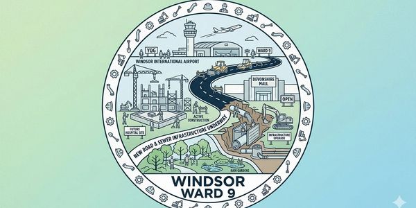 Illustration of Windsor Ward 9 with key landmarks and infrastructure projects.