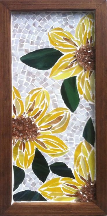 Three sunflowers stained glass mosaic