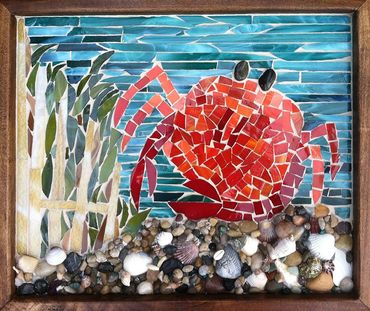 crab at the beach stained glass mosaic