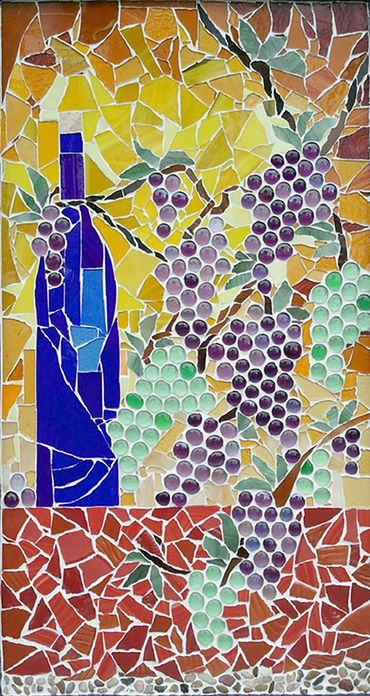 wine and grapes stained glass mosaic