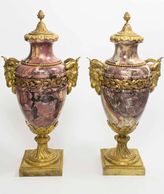 Pair of Purple Marble Urns With Rams Heads