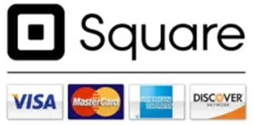 Square logo with major credit card icons beneath it.