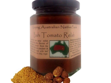 Jar of Bush Tomato Relish with bush spices.