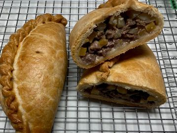 Meat Pasty. made the same way as a Cornish Pasty.  Diced beef, potatoe, onion and rutabaga (swede)