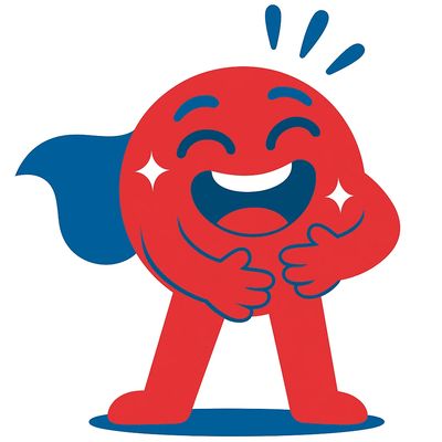 red and blue superhero character laughing out loud