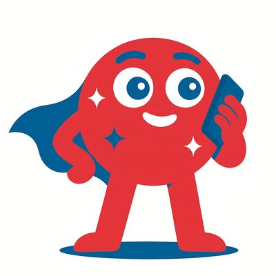 red and blue superhero character talking on a mobile phone