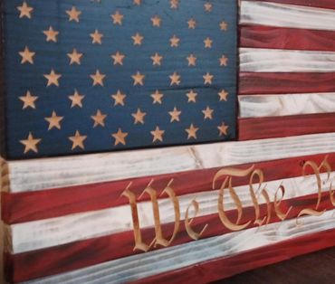 US Flag, We the people, wooden flag rustic
