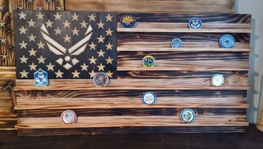 US Flag, rustic, Air Force, challenge coin display, challenge coin flag, wooden flag
