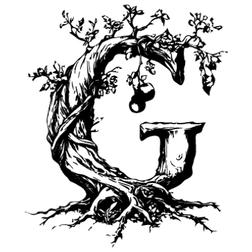 Intricate tree shaped like the letter G with detailed roots and branches.