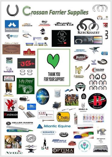 Collage of farrier supply logos surrounding a thank you message from Crossan Farrier Supplies.