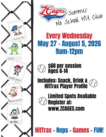 A flier showing the Summer No School Hit Club options at ZCages