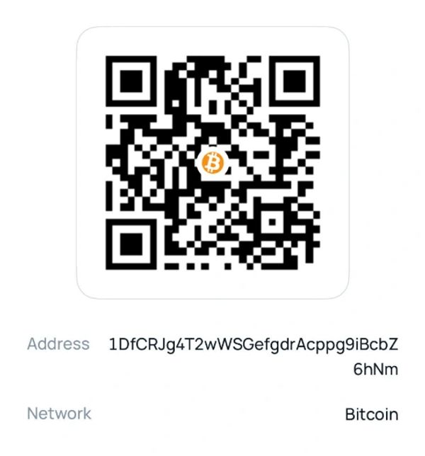QR code for a Bitcoin address with the Bitcoin logo in the center.