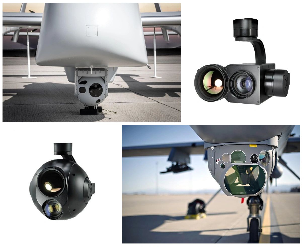 Various surveillance and targeting camera systems mounted on drones.