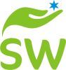 Logo with green letters 'sw' and a blue star.
