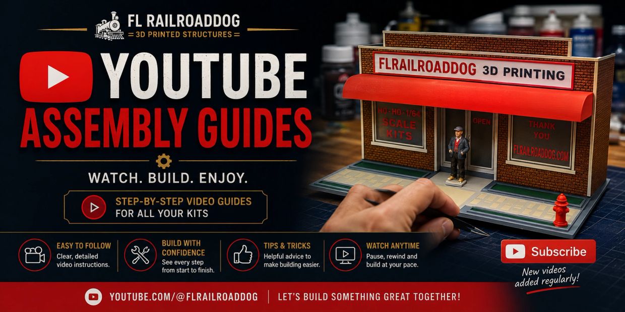 YouTube assembly guides for 3D printed railroad structures.