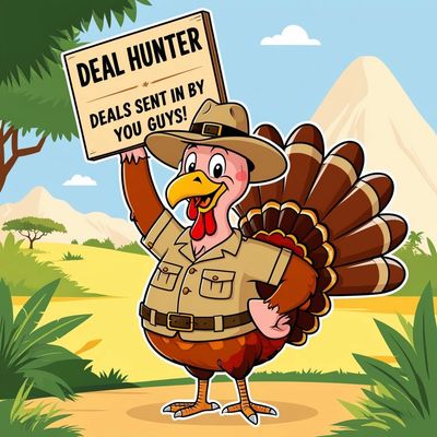 Turkey holding a Deal Hunter Sign