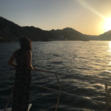 Watching  the sunset from the Rissalena Catamaran.