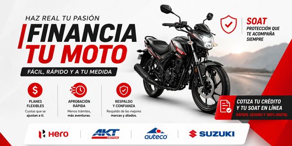 Advertisement for financing motorcycles easily and quickly with flexible plans and insurance.