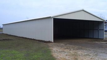 30x120x10 white Texwin metal hay barn and equipment storage barn.