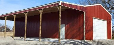 30x50x14 Texwin pole barn workshop with 12x50x12 lean to shed.