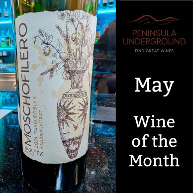 Bottle of Moschofilero wine featured as May's Wine of the Month by Peninsula Underground.