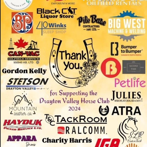 Thank you poster showing logos of sponsors for the Drayton Valley Horse Club 2024.