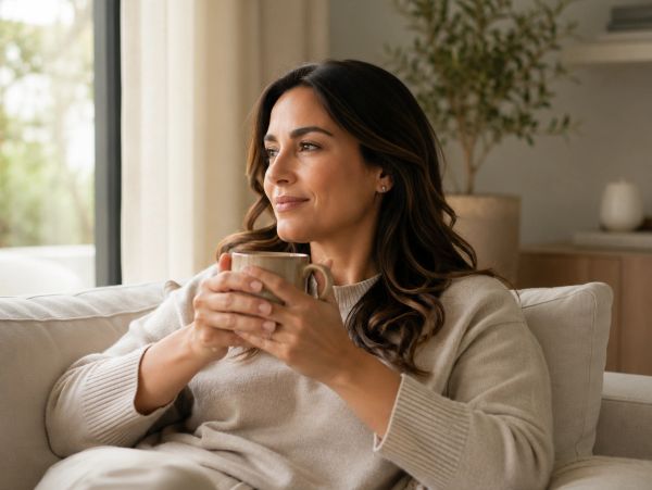 Woman having a relaxing moment in a cozy living room