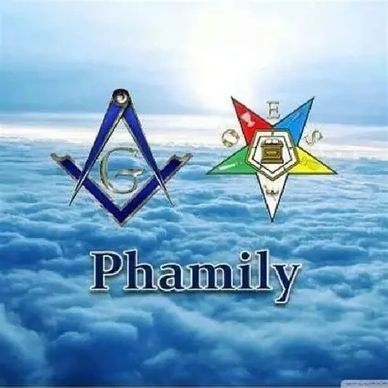 Masonic symbols above clouds with the word 'Phamily'.