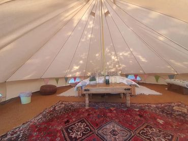 interior view of egg plum bell tent at plum tree glamping