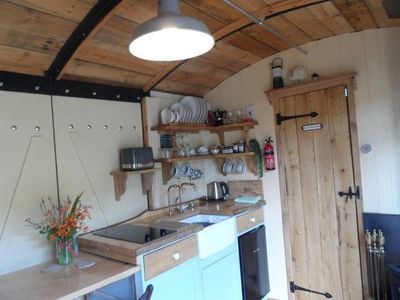 Kitchen view in luxurious cabin