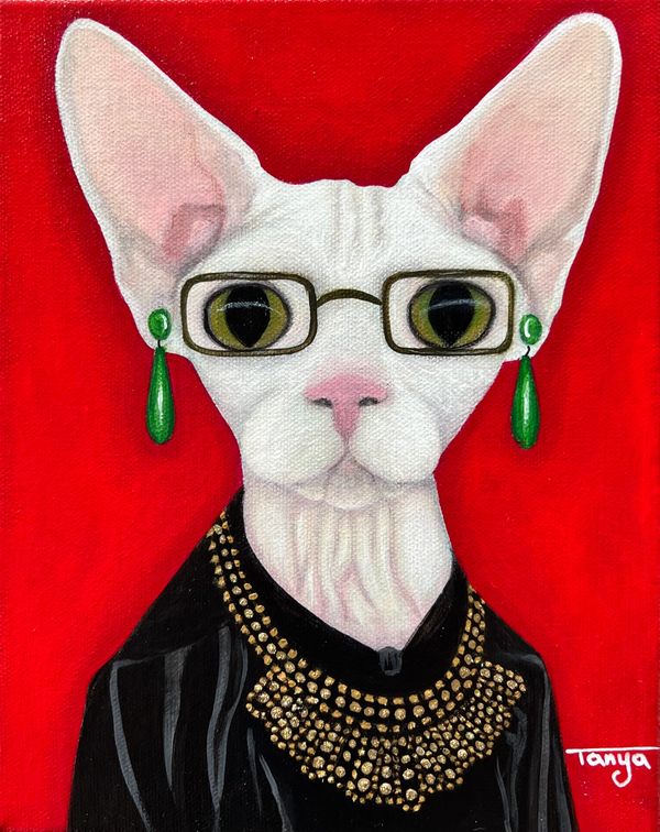 Sphynx cat dressed as Ruth Bader Ginsburg RBG