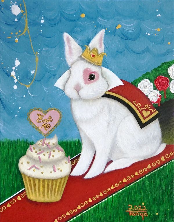 White rabbit as Queen of Hearts.