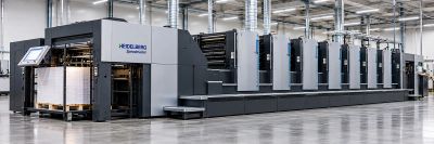 Large industrial Heidelberg Speedmaster printing press.