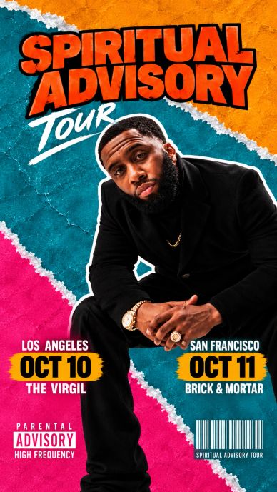 Spiritual Advisory Tour poster with concert dates and locations.