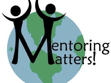 Illustration showing two figures forming the letter M with Earth in the background and text 'Mentoring Matters!'.